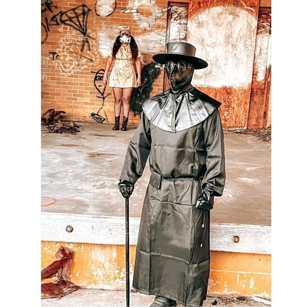 Black Leather Plague Doctor Gas Face Mask Slave Bondage BDSM Costume Cosplay NWT